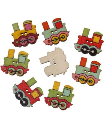 LeuksteWinkeltje decoratie figuurtjes Locomotief knopen - hout - 7 stuks