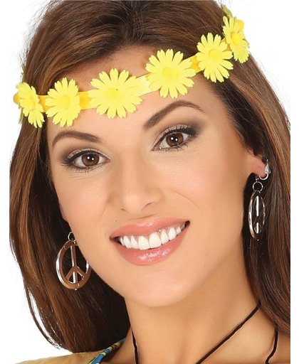 Gele bloemen hoofdband voor volwassenen - Verkleedattribuut