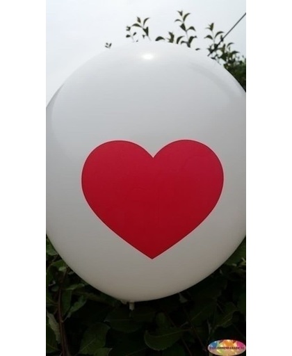 Witte ballon met rood hart 30 cm hoge kwaliteit MET LOS LEDLAMPJE VOOR IN BALLON
