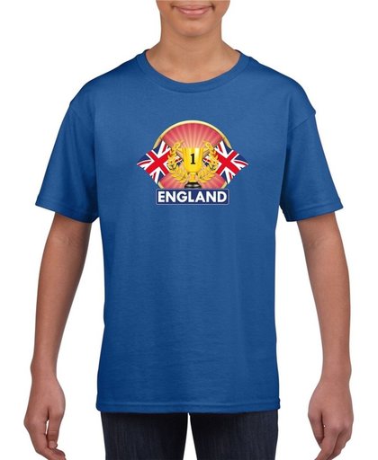 Blauw Engels kampioen t-shirt kinderen - Engeland supporter shirt jongens en meisjes L (146-152)