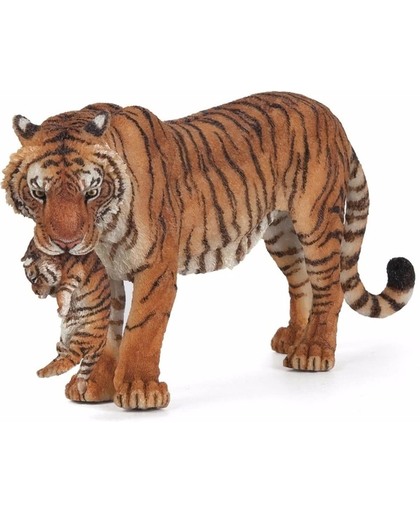 Plastic tijgerin met welpje 14,5 cm - miniatuurdieren
