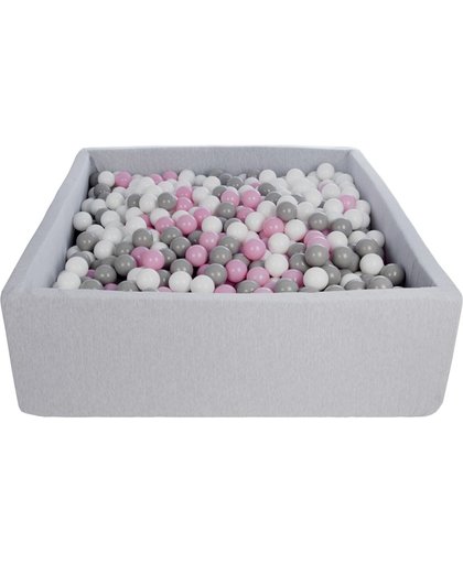 Ballenbak - stevige ballenbad - 120x120 cm - 1200 ballen - wit, roze, grijs.