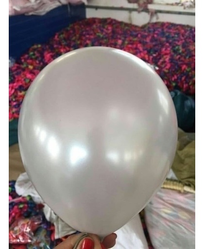 Zilveren parelmoer metallic ballon 30 cm hoge kwaliteit MET LOS LEDLAMPJE VOOR IN BALLON