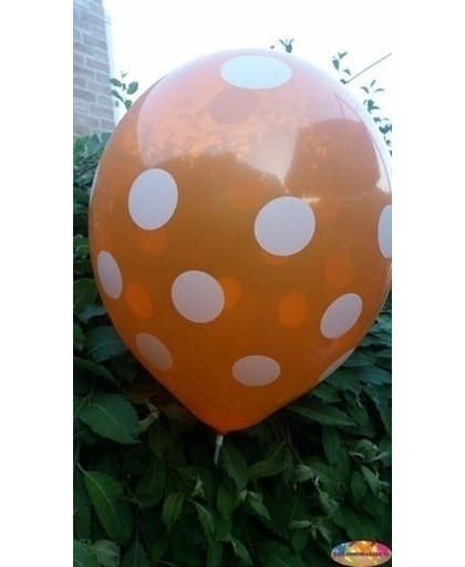Oranje ballon met witte stippen 30 cm hoge kwaliteit MET LOS LEDLAMPJE VOOR IN BALLON