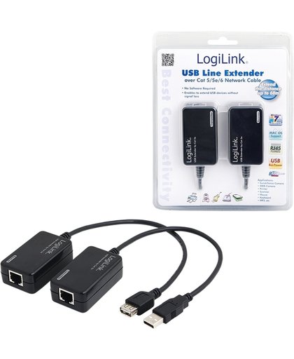 LogiLink Line Extender USB via CAT5/6 USB A USB A Zwart kabeladapter/verloopstukje