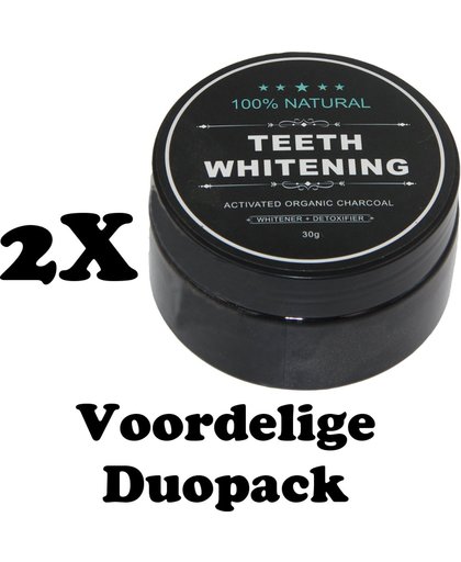 Activated Charcoal Tandenbleker - Actieve Kool - Natural Teeth Whitening - Duopack - Inclusief twee bamboo tandenborstels