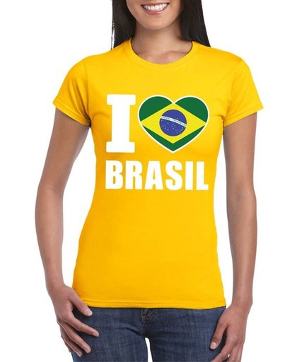 Geel I love Brazilie supporter shirt dames - Braziliaans t-shirt dames S