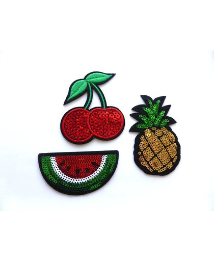 Strijk embleem ‘Glitter tropisch fruit paillet set (3)’ – stof & strijk applicatie