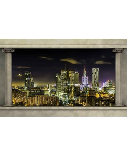 Fotobehang Warsaw City Skyline Window View | M - 104cm x 70.5cm | 130g/m2 Vlies