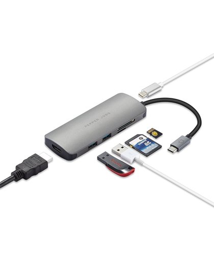 Pepper Jobs USB C 3.1 Hub naar PD Poort, HDMI Poort,2 X USB 3.0 Port,TF/SD card reader Poort, voor Apple MacBook 12"/New MacBook Pro 15" 2017/ChromeBook en meer USB-C modellen. Kleur Grijs