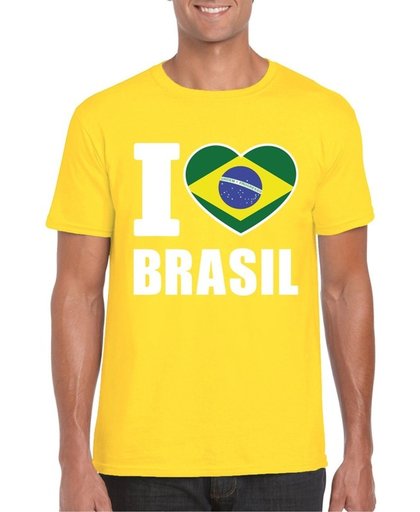 Geel I love Brazilie supporter shirt heren - Braziliaans t-shirt heren XL