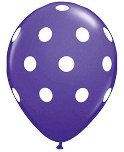 Donkerblauw-paarsige ballon met witte stippen 30 cm hoge kwaliteit MET LOS LEDLAMPJE VOOR IN BALLON