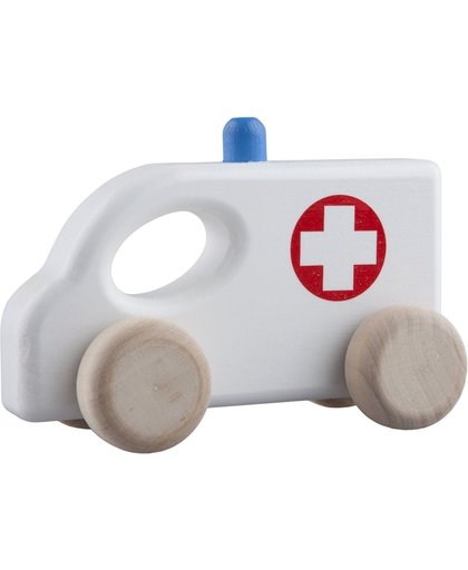 Houten witte ambulance - ziekenauto - 15x5x8cm - Handgemaakt - Uniek design - LUPO