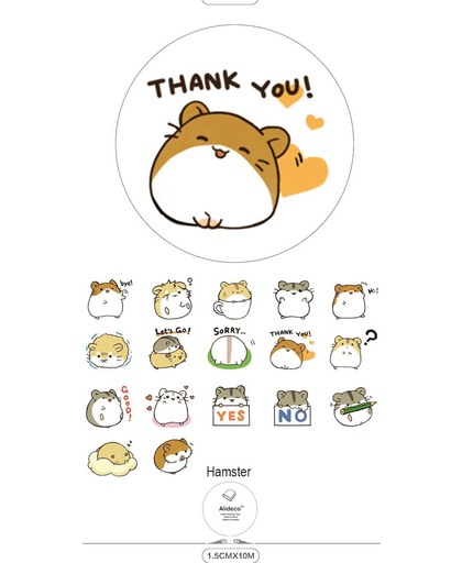 Washi Tape Masking Hamster Hammie Knaagdier Illustratie 15mm x 10m