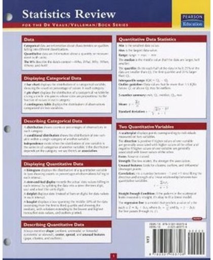 Statistics Study Card for the DeVeaux/Velleman/Bock Series