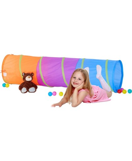 relaxdays speeltunnel voor kinderen - kleurrijke kruiptunnel - lange kindertunnel - pop-up