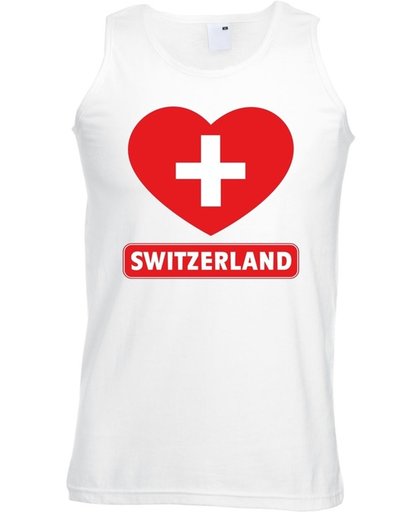 Zwitserland singlet shirt/ tanktop met Zwitserse vlag in hart wit heren 2XL