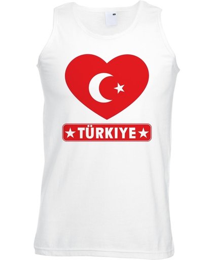 Turkije singlet shirt/ tanktop met Turkse vlag in hart wit heren S
