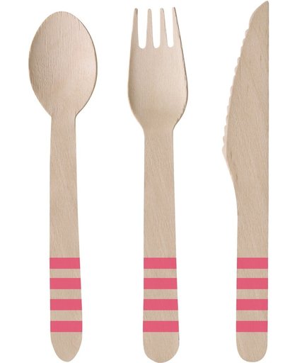 24 Wooden Cutlery Flamingo Paradise
