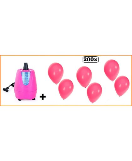 Ballonpomp electrisch roze + 200 ballonnen pink