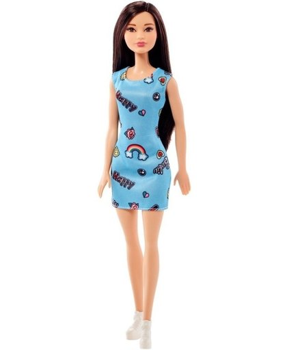 Barbie pop brunette met blauwe jurk