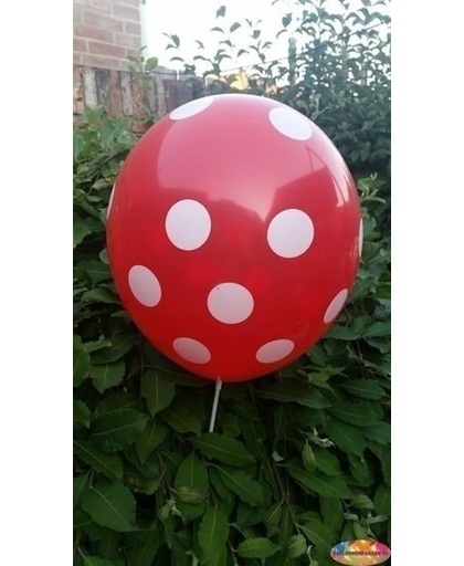 Rode ballon met witte stippen 30 cm hoge kwaliteit MET LOS LEDLAMPJE VOOR IN BALLON