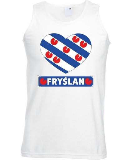Friesland singlet shirt/ tanktop met Friese vlag in hart wit heren 2XL