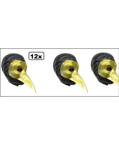 12x Snavelmasker plastic venetie goud