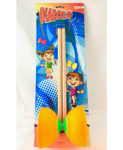 Kunststof Diabolo 10cm Oranje Toi-Toys met houten stokjes