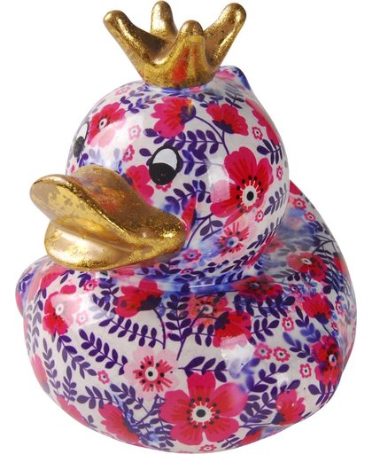 King Duck Ducky spaarpot | Eend - paars/roze bloemen | Pomme pidou