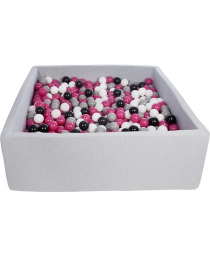 Ballenbak - stevige ballenbad - 120x120 cm - 900 ballen - wit, roze, grijs, zwart.
