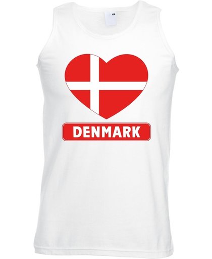 Denemarken singlet shirt/ tanktop met Deense vlag in hart wit heren L