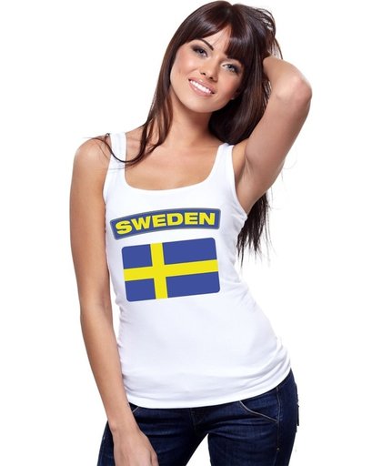 Zweden singlet shirt/ tanktop met Zweedse vlag wit dames L