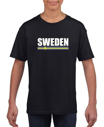 Zwart Zweden supporter t-shirt voor heren - Zweedse vlag shirts XS (110-116)