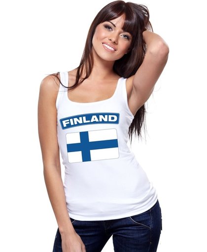 Finland singlet shirt/ tanktop met Finse vlag wit dames L