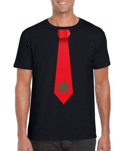 Zwart t-shirt met Marokkaanse vlag stropdas heren - Marokko supporter 2XL