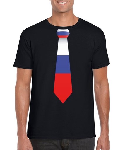 Zwart t-shirt met Russische vlag stropdas heren - Rusland supporter L