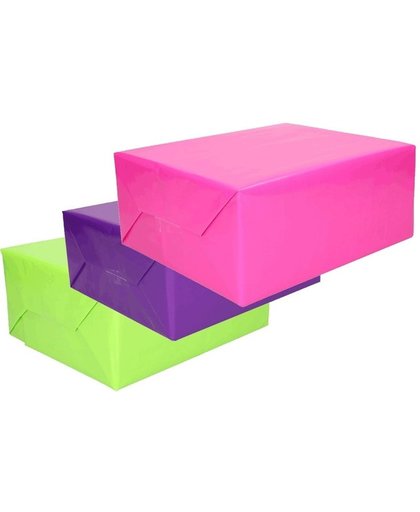 Inpakpapier pakket felle kleurtjes 3 rollen - 70 x 200 cm - kadopapier / cadeaupapier