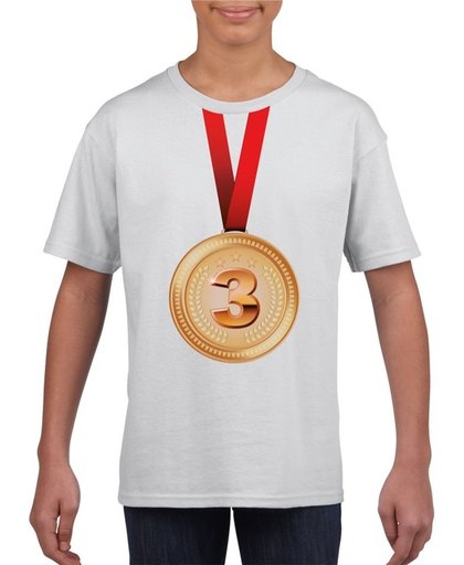 Bronzen medaille kampioen shirt wit jongens en meisjes - Winnaar shirt Nr 3 kinderen S (122-128)