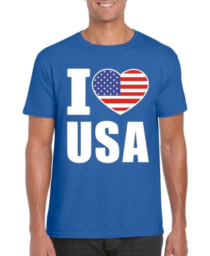Blauw I love USA - Amerika supporter shirt heren - Amerikaans t-shirt heren L