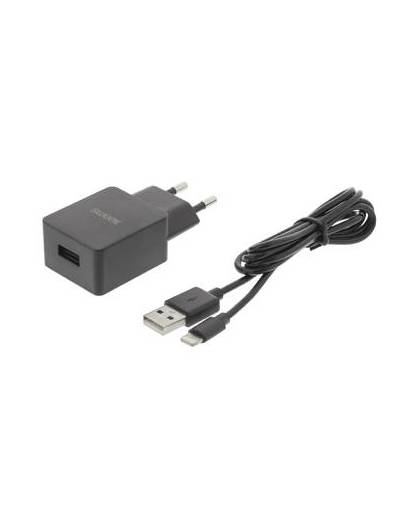 Sweex usb stopcontact lader met apple kabel 2.1 a - zwart