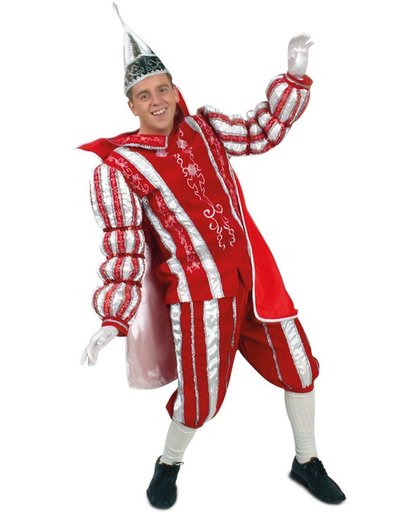 Prins Carnaval kostuum pak rood wit - maat 50 - jas broek cape prinsenpak carnavalspak fluweel - zonder steek