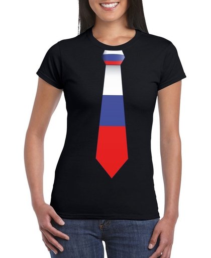 Zwart t-shirt met Russische vlag stropdas dames -  Rusland supporter S