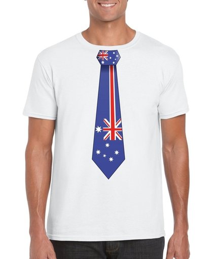 Wit t-shirt met Australische vlag stropdas heren - Australie supporter M