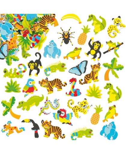 Foam stickers regenwoud - knutselspullen voor kinderen - scrapbooking verfraaiing om te maken en versieren kaarten decoraties en knutselwerkjes (100 stuks)