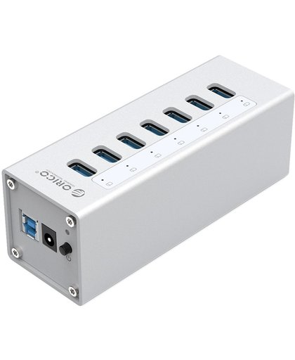 Orico - Aluminium USB 3.0 Hub met 7 poorten - Incl. 12V stroom adapter - Zilver