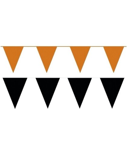 Zwart/Oranje feest punt vlaggetjes pakket - 80 meter - slingers / vlaggenlijn
