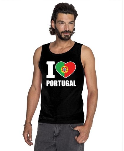 Zwart I love Portugal supporter singlet shirt/ tanktop heren - Portugees shirt heren 2XL