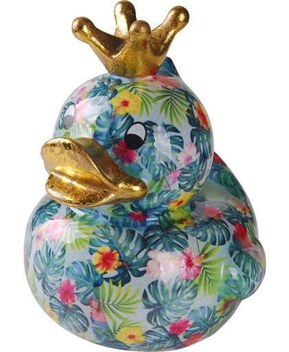 King Duck Big Ducky spaarpot | XL eend - blauw met tropische bloemen | Pomme pidou