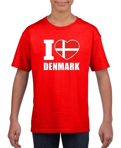 Rood I love Denmark / Denemarken supporter shirt kinderen - Deens shirt jongens en meisjes M (134-140)